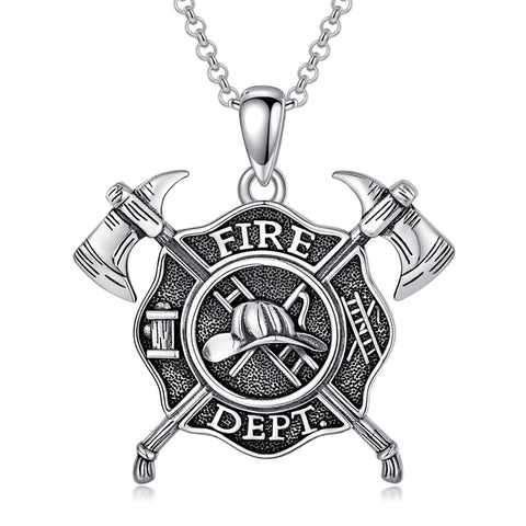 Firefighter Necklace 925 Sterling Silver Fire Dept Pendant Fire Department Jewelry for Women Men Christmas Gift