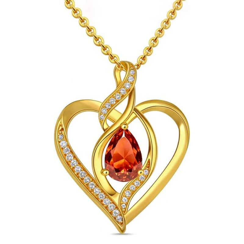 14K Gold Plated Birthstone Heart Pendant Necklace Birthday Anniversary Jewelry Gift for Her