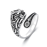 Sterling Silver Turquoise Hummingbird Butterfly Sunflower Adjustable Spoon Ring