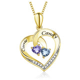 14K Gold 2  Simulated Birthstone Personalized Engraved Pendant Necklace for Women