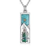 Sterling Silver Mountain Bear Pine Tree Sun Ocean Snowy Mountain Pendant Necklace