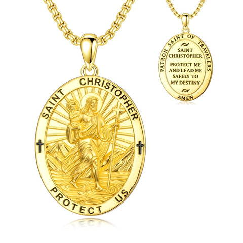 Patron Saint Medal Gold Plated Catholic Pendant Christian Religious Necklace Amulet Jewelry