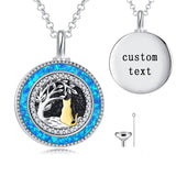 Sterling Silver Personalized Engraved Blue Opal Malachite Turquoise Cat Urn Necklace for Ashes