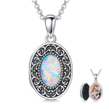 Sterling Silver Opal Vintage Filigree Photo Locket Necklace