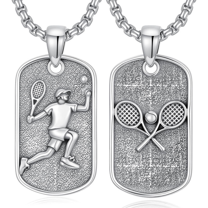 Sterling Silver Dog Tag Baseball Basketball Softball Soccer Pendant Necklace for Men