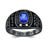 Sterling Silver Personalized Pattern Birthstone Engraved Class Graduation High School Ring for Men