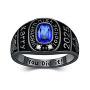 Sterling Silver Personalized Pattern Birthstone Engraved Class Graduation High School Ring for Men