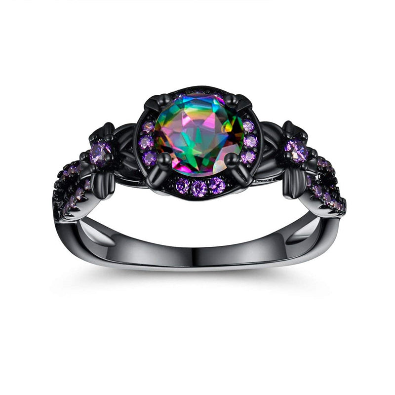 Copper Created Opal Mystic Topaz Amethyst Garnet Eternity Ring for Women