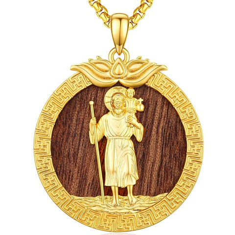 Christian Religious Medal Amulet 14K Gold Plated Pendant  Necklace