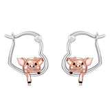 Sterling Silver Fox Frog Leopard Peacock Puppy Animal Hug Hoop Earrings