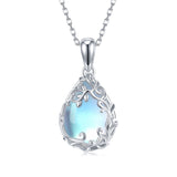 Teardrop Moonstone Necklace for Women,925 Sterling Silver Created Water-Shaped Moonstone Cage Filigree Necklaces,Anniversary Birthday Jewelry Gift