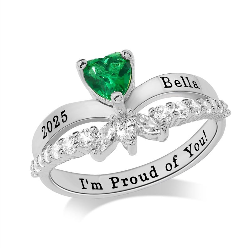 Copper Sterling Silver Personalized Birthstone High School College Class Ring Graduation Memorial Rings Gifts for Her