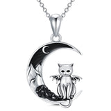 Gothic Jewelry Bat/Cat/Wolf/Spider Pendant Sterling Silver Crescent Moon Necklace for Women Girls Black Jewelry Gifts