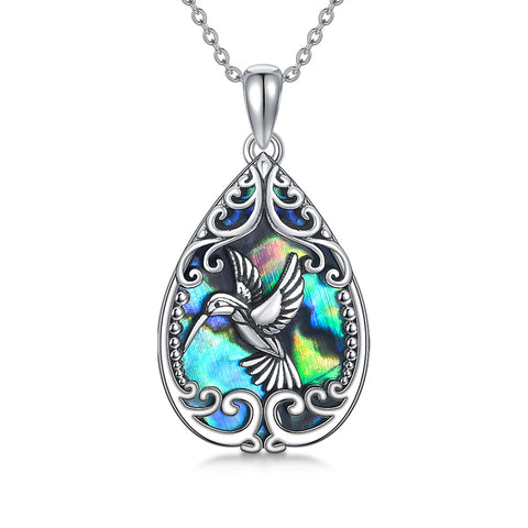 Sterling Silver Abalone Shell Dragonfly Butterfly Bee Hummingbird Pendant Necklace for Women