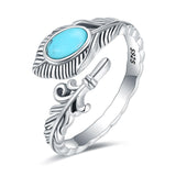 Sterling Silver Turquoise Vintage Adjustable Sunflower Dragonfly Butterfly Feather Tree of Life Spoon Ring