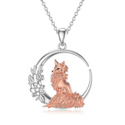 Sterling Silver Fox Moon Pendant Necklace