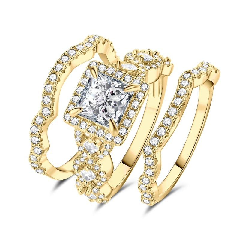 14K Gold Plated  1.5CT  Princess Cubic Zirconia Infinity Twist Engagement Rings  Anniversary Wedding Band Bridal Sets