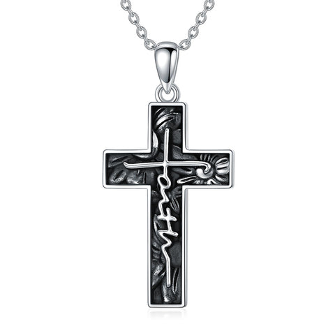 Sterling Silver Turquoise Abalone Shell Oxidation Cross Pendant Necklace