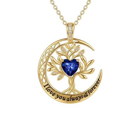 10K 14K 18K Gold Birthstone Tree of Life Pendant Necklace Engraved with I Love You Always & Forever