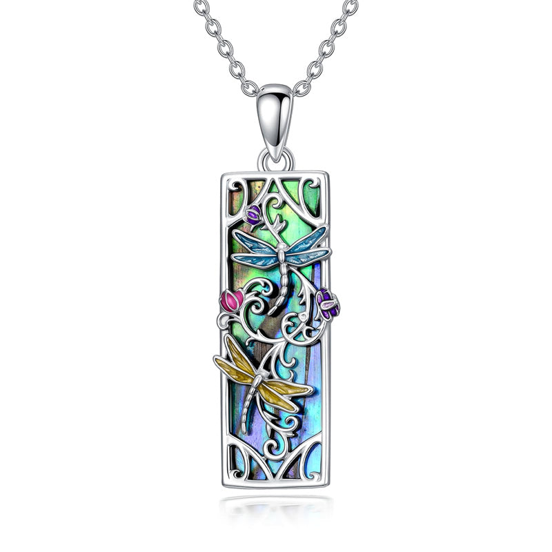 Sterling Silver Abalone Shell Bar Cardinal Bee Butterfly Hummingbird Dragonfly Phoenix Pendant Necklace for Women