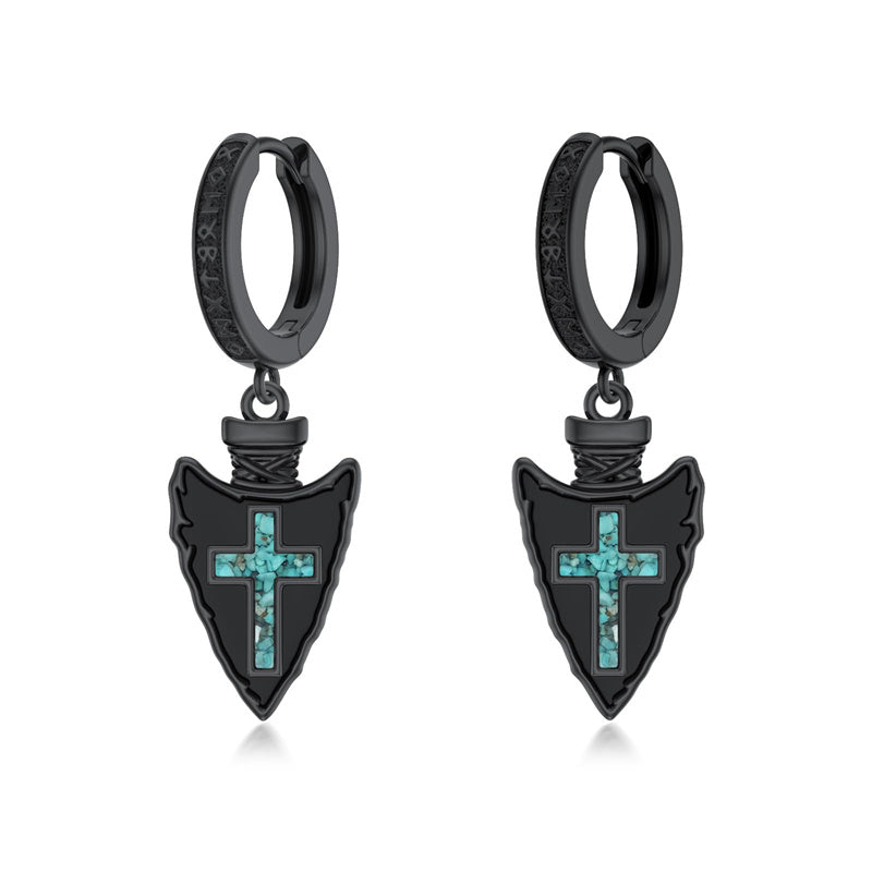 Sterling Silver Feather Arrowhead Axe Hoop Earrings