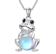 S925 Sterling Silver Frog Necklace for Women Cute Frog Stuff Real Opal/Turquoise/Moonstone/Moss Agate Necklace Pendant Good Luck Gift
