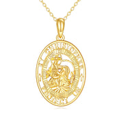 14K Real Gold Patron Saint Necklace Religious Protection Pendant 14K Solid Gold Jewelry Gifts for Men Women
