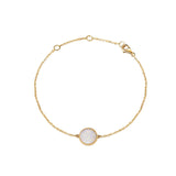 14K Solid Real Gold Mother of Pearl/Abalone/Turquoise/Black Onyx/Opal Coin Bracelet for Women Fine Jewelry Anniversary Birthday Gifts
