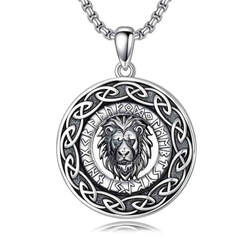 Sterling Silver Oxidized Tiger Wolf Lion Leopard Pendant Necklace for Men