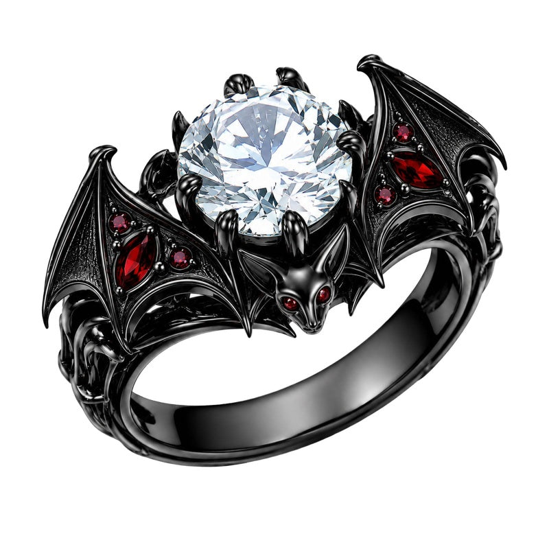 Sterling Silver 10K 14K 18K Gold Custom Engraved  Moissanite Gothic Ring for Women Halloween Gift