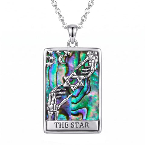 Sterling Silver Abalone Shell Tarot Card Pendant Necklace Gifts for Birthday Halloween Anniversary Valentine’s Day