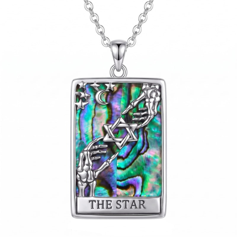 Sterling Silver Abalone Shell Tarot Card Pendant Necklace Gifts for Birthday Halloween Anniversary Valentine’s Day