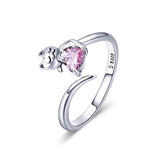 Sterling Silver Cute Cat Adjustable Ring for Women
