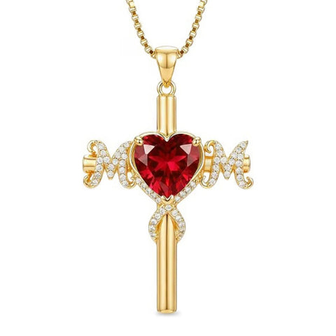 14K Gold Plated  Birthstone Cross Necklace  Pendant Necklace Mother's Day Birthday Gifts for Women