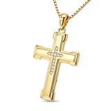 14K Gold Plated Cubic Zircon Cross Pendant Necklace for Men Birthdays Anniversary Christmas Father's Day Gift