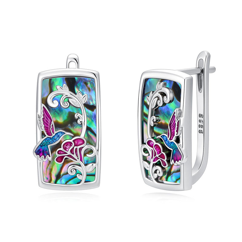 Sterling Silver Abalone Shell Mountain Cat Dog Fox Dragonfly Hummingbird Earring