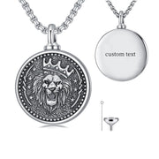 Sterling Silver Personalized Text Lion Urn Necklaces for Ashes