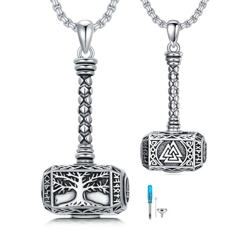 Sterling Silver Thors Hammer Urn Necklace for Ashes