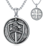 Fathers Day Presents Sterling Silver  Iron Cross Necklace Protection Necklace Amulet Jewelry for Men Women with 22"+2" Chain