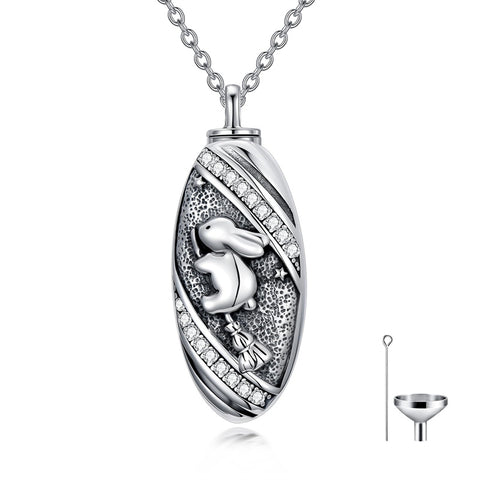 Sterling Silver Oval Paw Prints Dog FootPrints  Heart Rabbit Urn Necklace for Ashes Keepsake Jewelry for Women