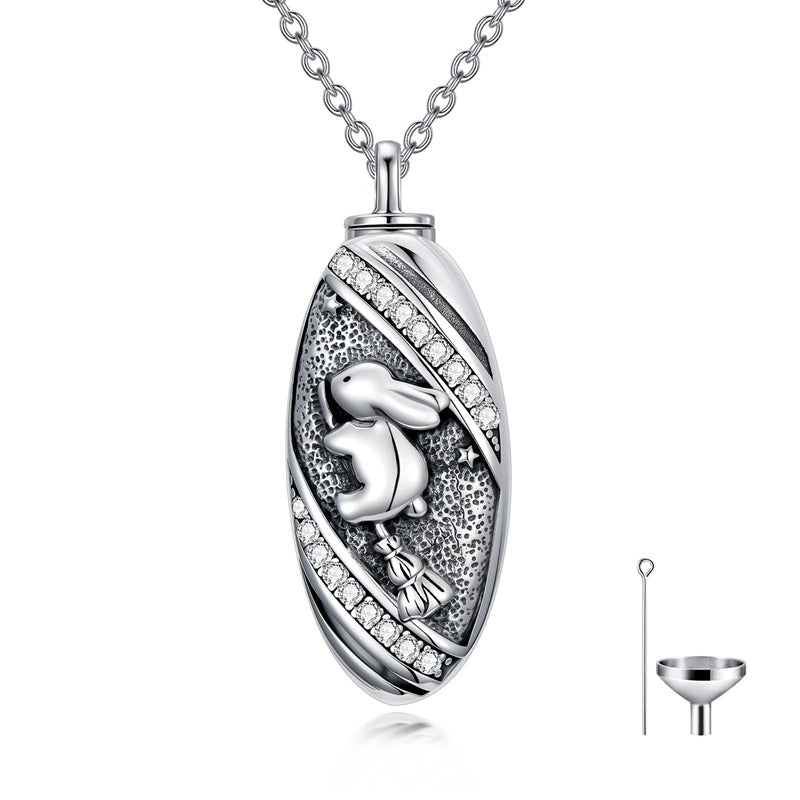 Sterling Silver Oval Paw Prints Dog FootPrints  Heart Rabbit Urn Necklace for Ashes Keepsake Jewelry for Women