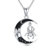 Gothic Jewelry Bat/Cat/Wolf/Spider Pendant Sterling Silver Crescent Moon Necklace for Women Girls Black Jewelry Gifts