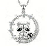 Sterling Silver Cubic Zirconia Raccoon Cat Dog Corgi Otter Highland Cow Pendant Necklace Gift for Birthday Christmas