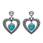 Turquoise Heart Earrings 925 Sterling Silver Natural Turquoise Hypoallergenic Dangle Drop Earrings Gifts For Women