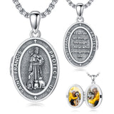 Sterling Silver Personalized Photo St. Anthony Francis Sebastian Medal Protection Necklace Catholic Christian Jewelry
