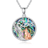 Sterling Silver Abalone Shell Tree of Life Lion Wolf Cat Dog Pendant Necklace