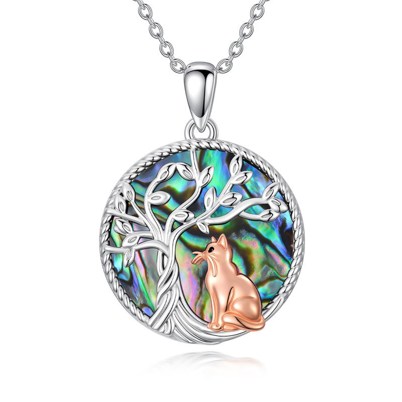 Sterling Silver Abalone Shell Tree of Life Lion Wolf Cat Dog Pendant Necklace