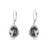Sterling Silver Filigree Black Onyx  Bee Hummingbird Leverback Earrings