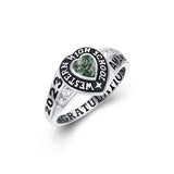 Sterling Silver Moissanite Moss Agate Onyx Personalized Class Ring Graduation Ring for Women