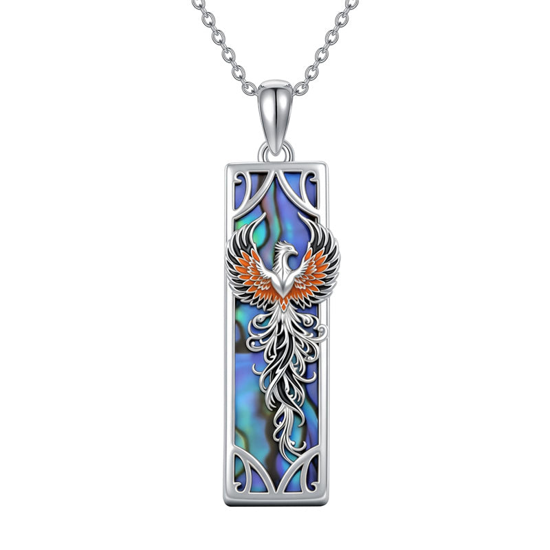 Sterling Silver Abalone Shell Bar Cardinal Bee Butterfly Hummingbird Dragonfly Phoenix Pendant Necklace for Women